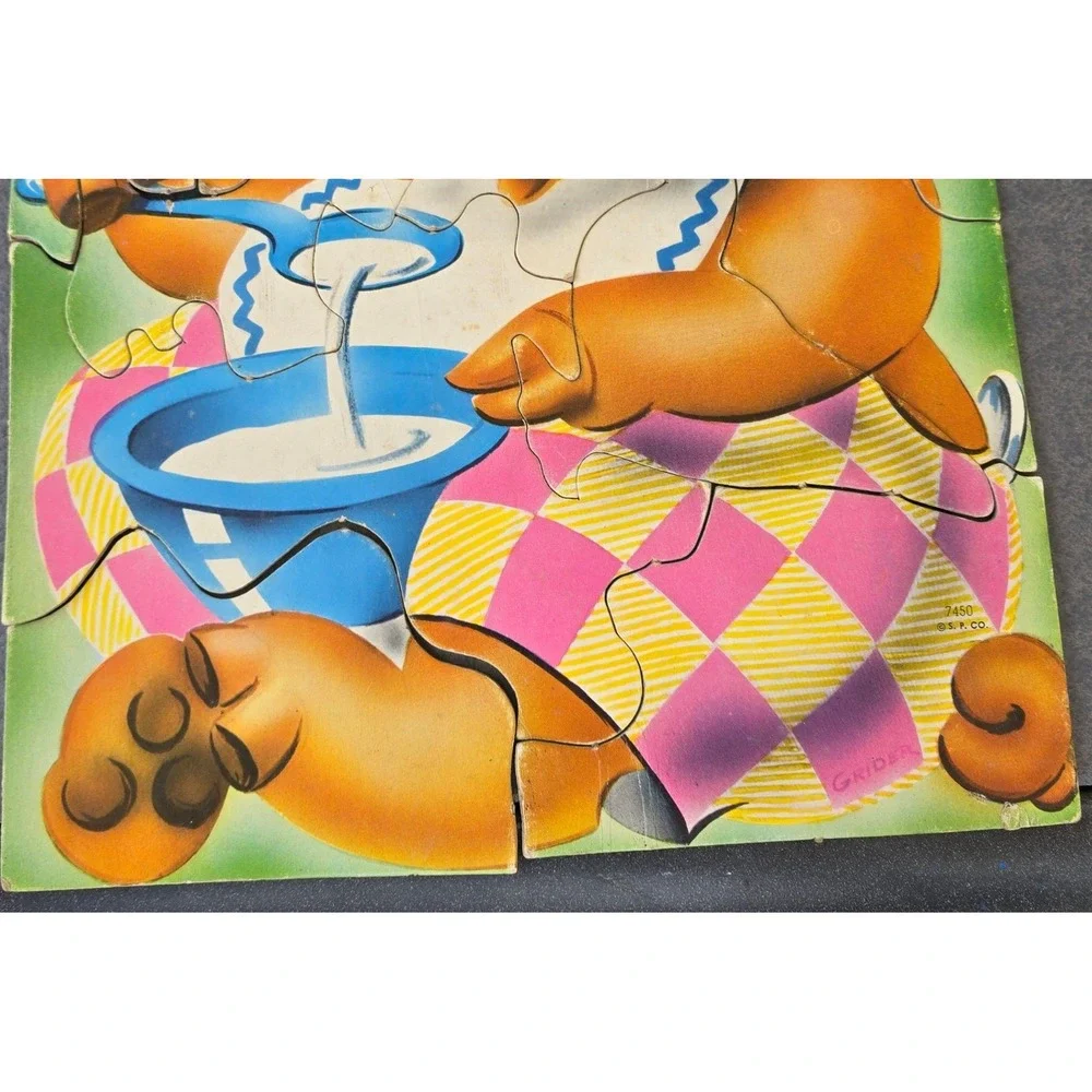 Vintage Children's Kids Tray Puzzle Pig Cereal Soup S.P. Co Cardboard MCM Retro